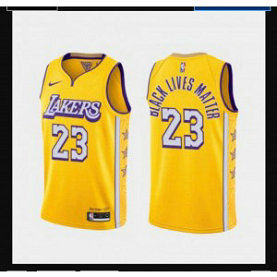 NBA Lakers 23 Black Lives Matter Yellow Nike Men Jersey