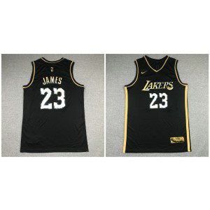 NBA Lakers 23 James Black Gold Men Jersey