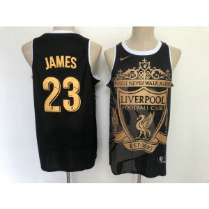 NBA Lakers 23 James Liverpool Black Gold Nike Men Jersey