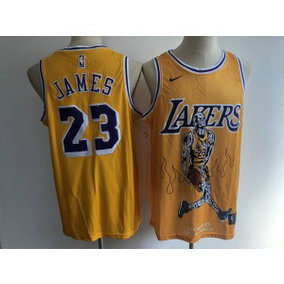 NBA Lakers 23 James SKULL Yellow Nike Men Jersey
