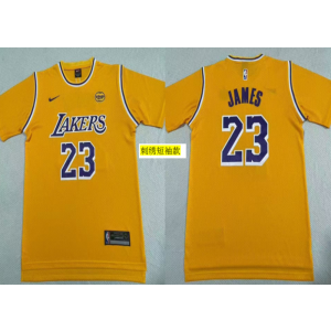 NBA Lakers 23 James Yellow Short Sleeve Nike Men Jersey