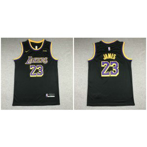 NBA Lakers 23 LeBron James Black Gold Nike Men Jersey