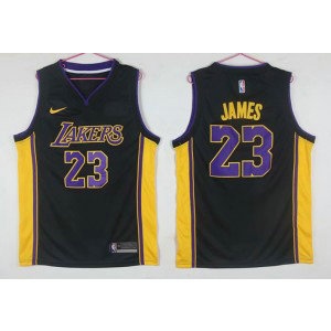 NBA Lakers 23 LeBron James Purple Black Swingman Nike Men Jersey