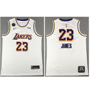 NBA Lakers 23 LeBron James White With KB Patch Men Jersey