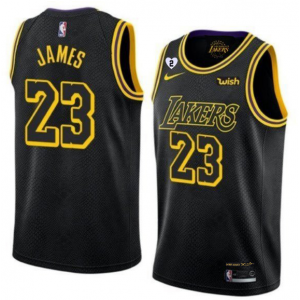 NBA Lakers 23 LeBron James With Gigi Patch Black Men Jersey