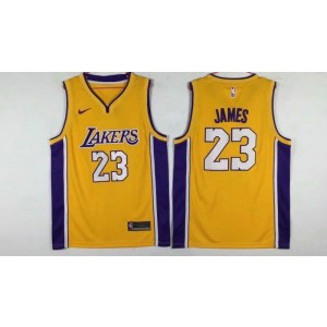 NBA Lakers 23 LeBron James Yellow Nike Men Jersey(without wish logo)