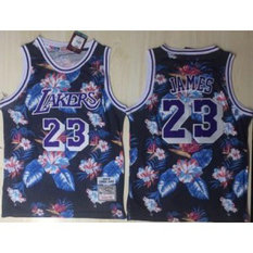 NBA Lakers 23 Lebron James Black 1996-97 Hardwood Classics Floral Fashion Men Jersey