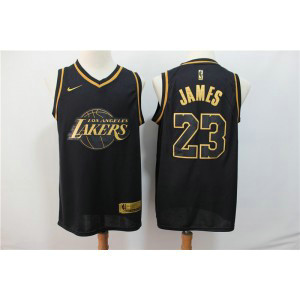 NBA Lakers 23 Lebron James Black Gold Nike Men Jersey 1