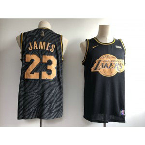NBA Lakers 23 Lebron James Black Gold Nike Swingman Men Jersey