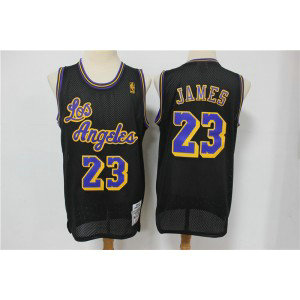 NBA Lakers 23 Lebron James Black Hardwood Classics Men Jersey