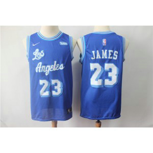 NBA Lakers 23 Lebron James Blue Throwback Nike Men Jersey