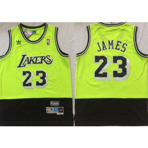 NBA Lakers 23 Lebron James Fluorescent Green Black Hardwood Classics Split Mesh Men Jersey