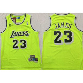 NBA Lakers 23 Lebron James Fluorescent Green Hardwood Classics Mesh Men Jersey