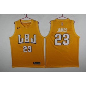 NBA Lakers 23 Lebron James LBJ Gold Nike Swingman Men Jersey