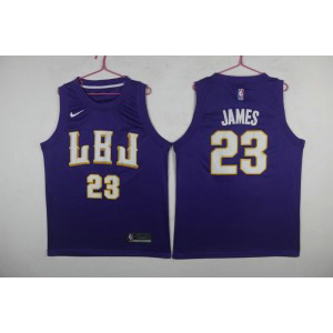 NBA Lakers 23 Lebron James LBJ Purple Nike Swingman Men Jersey