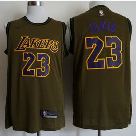 NBA Lakers 23 Lebron James Olive Nike Swingman Men Jersey