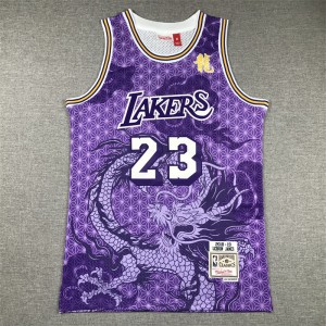 NBA Lakers 23 Lebron James Purple Hardwood Classics Men Jersey