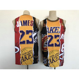 NBA Lakers 23 Lebron James Split Men Jersey