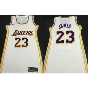 NBA Lakers 23 Lebron James White Nike Dress Women Jersey