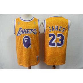 NBA Lakers 23 Lebron James Yellow Hardwood Classics Men Jersey