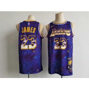 NBA Lakers 23 lebron james purple MVP Men Jersey