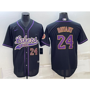 NBA Lakers 24 Kobe Bryant Black Baseball Men Jersey
