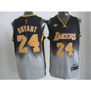 NBA Lakers 24 Kobe Bryant Black Grey Fadeaway Men Jersey