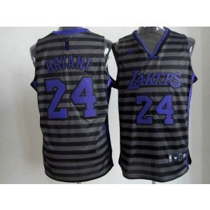 NBA Lakers 24 Kobe Bryant Black Grey Groove Men Jersey