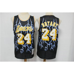 NBA Lakers 24 Kobe Bryant Black Hardwood Classics Lightning Edition Men Jersey
