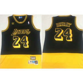 NBA Lakers 24 Kobe Bryant Fluorescent Black Yellow Split Hardwood Classics Men Jersey