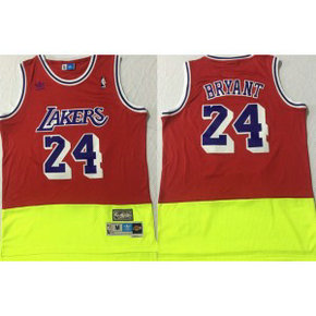 NBA Lakers 24 Kobe Bryant Fluorescent Red Yellow Split Hardwood Classics Men Jersey