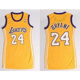 NBA Lakers 24 Kobe Bryant Gold Print Dress Women Jersey