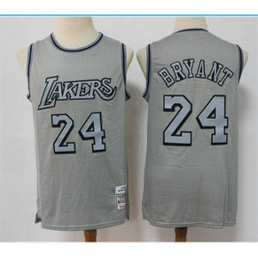 NBA Lakers 24 Kobe Bryant Grey Throwback Men Jersey