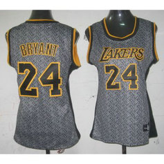NBA Lakers 24 Kobe Bryant Grey With Yellow Static Women Jersey