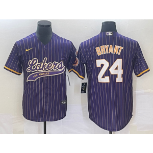 NBA Lakers 24 Kobe Bryant Purple Baseball Nike Men Jersey