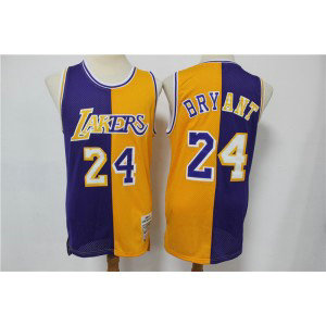 NBA Lakers 24 Kobe Bryant Purple Yellow Split Men Jersey