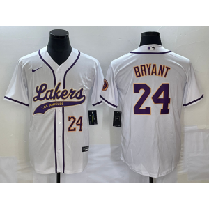 NBA Lakers 24 Kobe Bryant White Baseball Logo Nike Men Jersey
