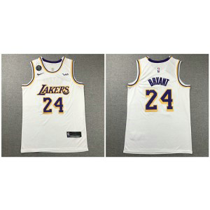 NBA Lakers 24 Kobe Bryant White Nike KB Patch Men Jersey