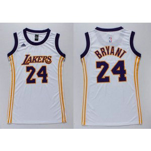 NBA Lakers 24 Kobe Bryant White Print Dress Women Jersey