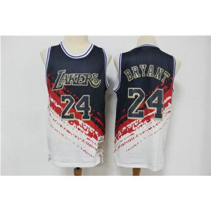 NBA Lakers 24 Kobe Bryant White and Navy Men Jersey