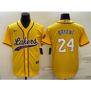 NBA Lakers 24 Kobe Bryant Yellow Baseball Men Jersey