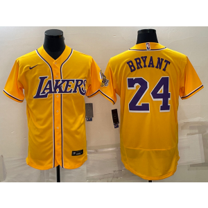 NBA Lakers 24 Kobe Bryant Yellow Baseball Nike Men Jersey