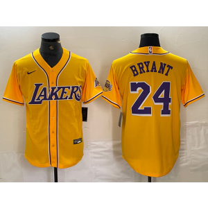 NBA Lakers 24 Kobe Bryant Yellow Baseball Nike Men Jersey