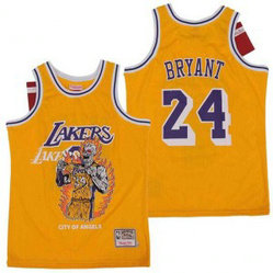 NBA Lakers 24 Kobe Bryant Yellow Hardwood Classics Skull Edition Men Jersey