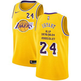 NBA Lakers 24 Kobe Bryant Yellow Nike R.I.P Men Jersey