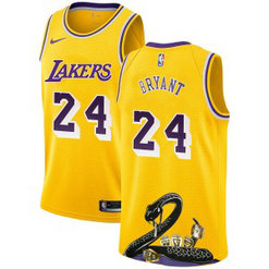 NBA Lakers 24 Kobe Bryant Yellow Nike R.I.P Swingman Fashion Men Jersey