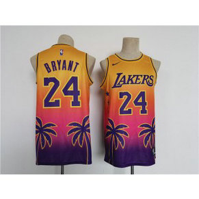 NBA Lakers 24 Kobe Bryant Yellow Pink Throwback Basketball Men Jersey