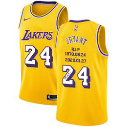 NBA Lakers 24 Kobe Bryant Yellow R.I.P Signature Men Jersey