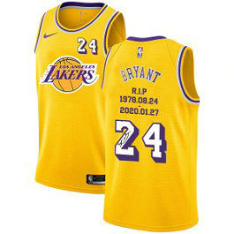NBA Lakers 24 Kobe Bryant Yellow R.I.P Signature Swingman Men Jersey