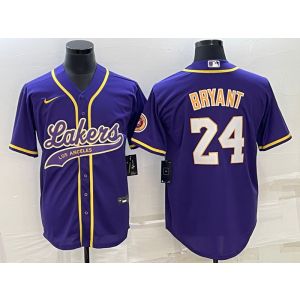 NBA Lakers 24 Kobe Purple Baseball Men Jersey